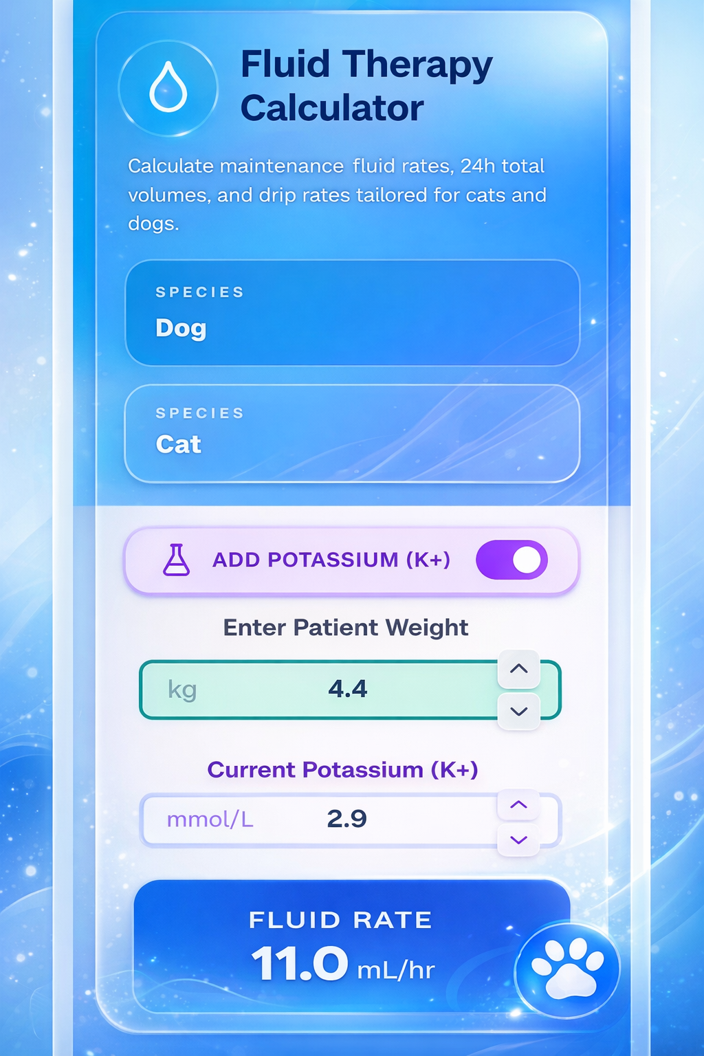 Fluid Therapy Calculator for dogs and cats